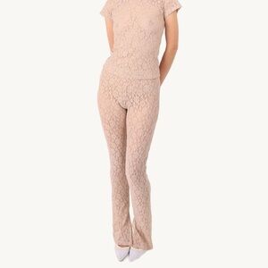 EB Denim Lace Sheer Low Rise Leggings Floral Flare NWT Beige Medium Pink Stretch